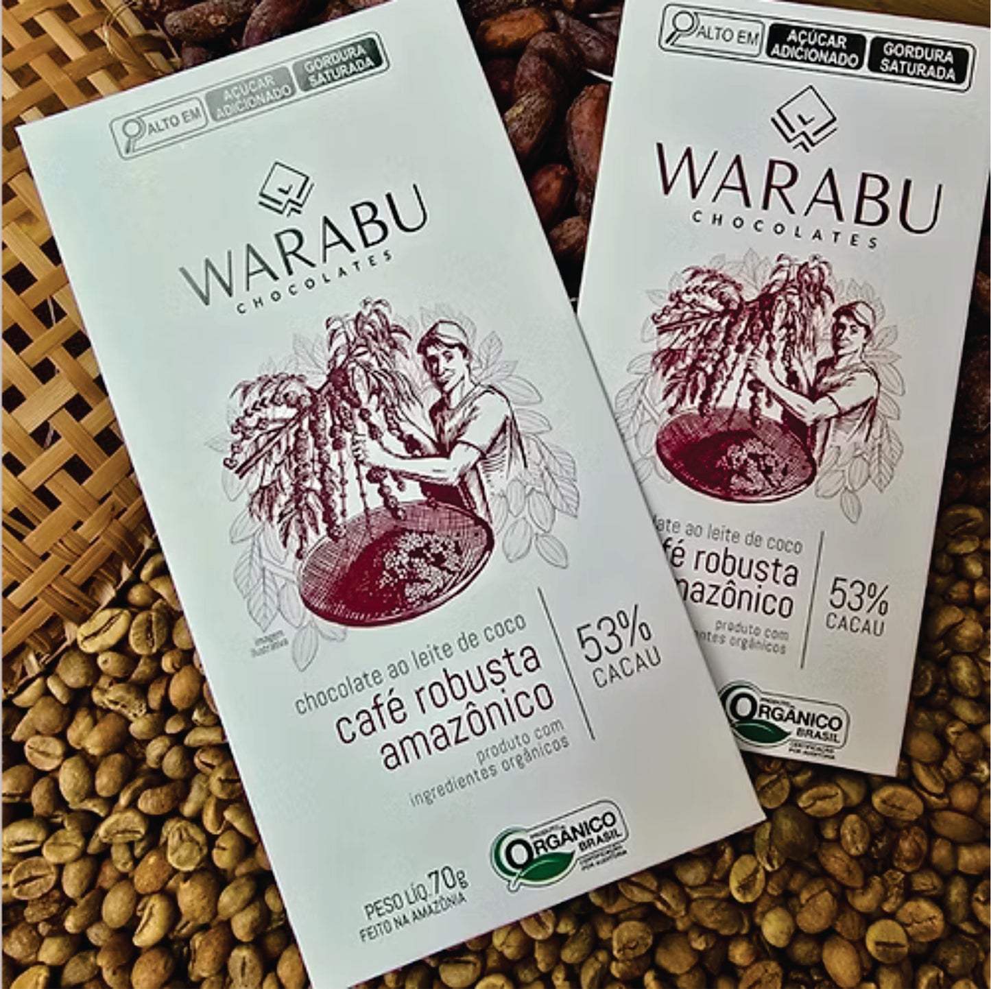Chocolate Orgânico 53% Cacau Ao Leite De Coco Café Robusta Amazônico 70gr