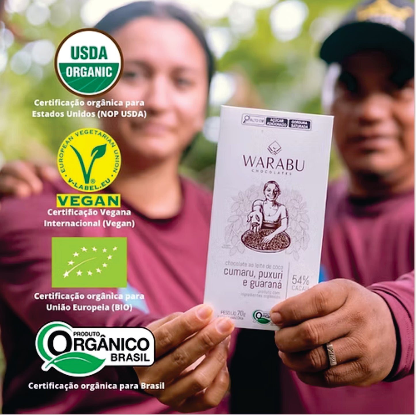 Chocolate Orgânico 54% Cacau Ao Leite De Coco Cumaru + Puxuri + Guaraná 70gr