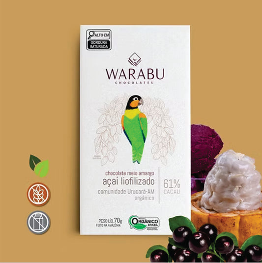 Chocolate Orgânico 61% Cacau Meio Amargo Açaí Liofilizado 70gr