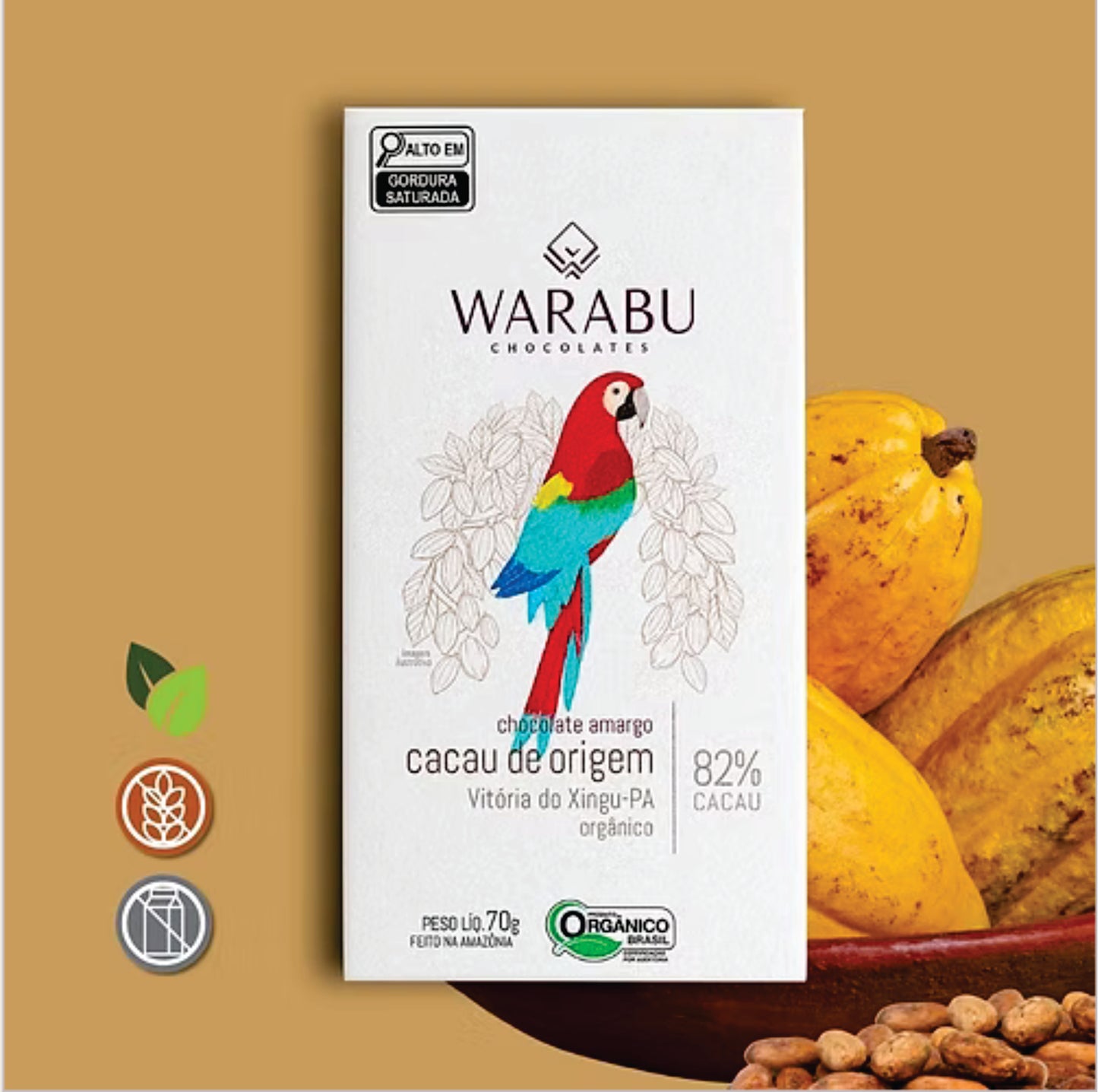 Chocolate Orgânico 82% Cacau Amargo Cacau De Origem Vitória Do Xingu – PA 70gr