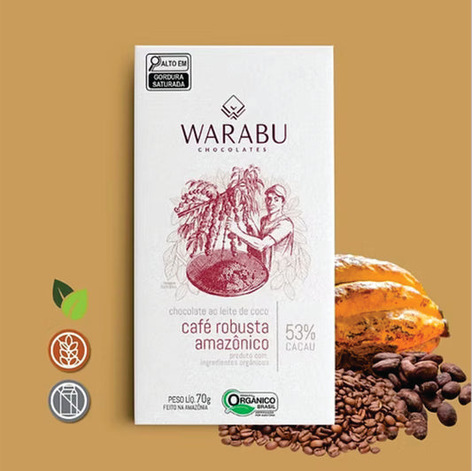 Chocolate Orgânico 53% Cacau Ao Leite De Coco Café Robusta Amazônico 70gr