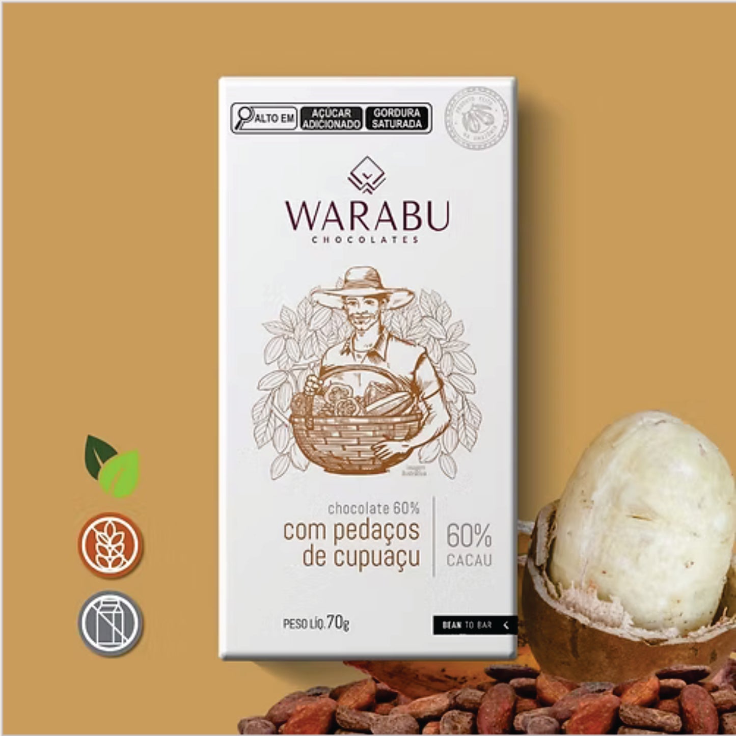 Chocolate 60% Cacau com Pedaços de Cupuaçu 70gr