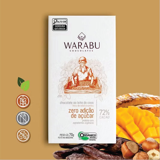 Chocolate Orgânico 72% Cacau Ao Leite De Coco Zero Adição De Açúcar 70gr