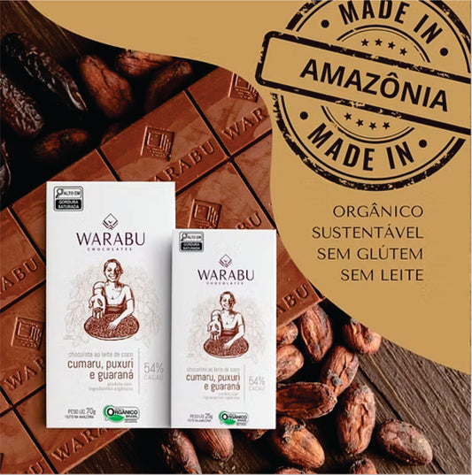 Chocolate Orgânico 54% Cacau Ao Leite De Coco Cumaru + Puxuri + Guaraná 70gr