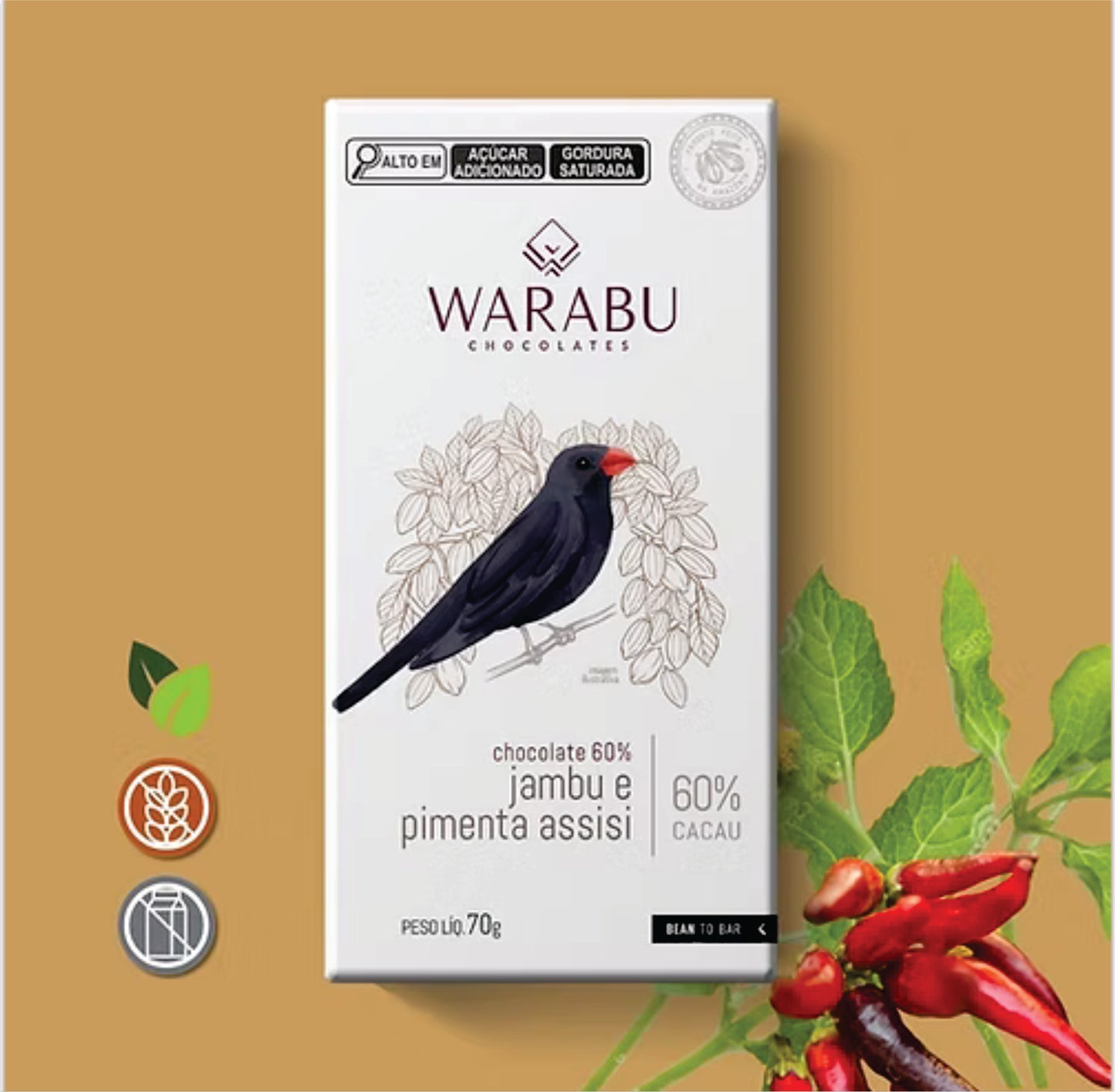 Chocolate 60% Cacau - Jambu e Pimeta Assisi 70gr